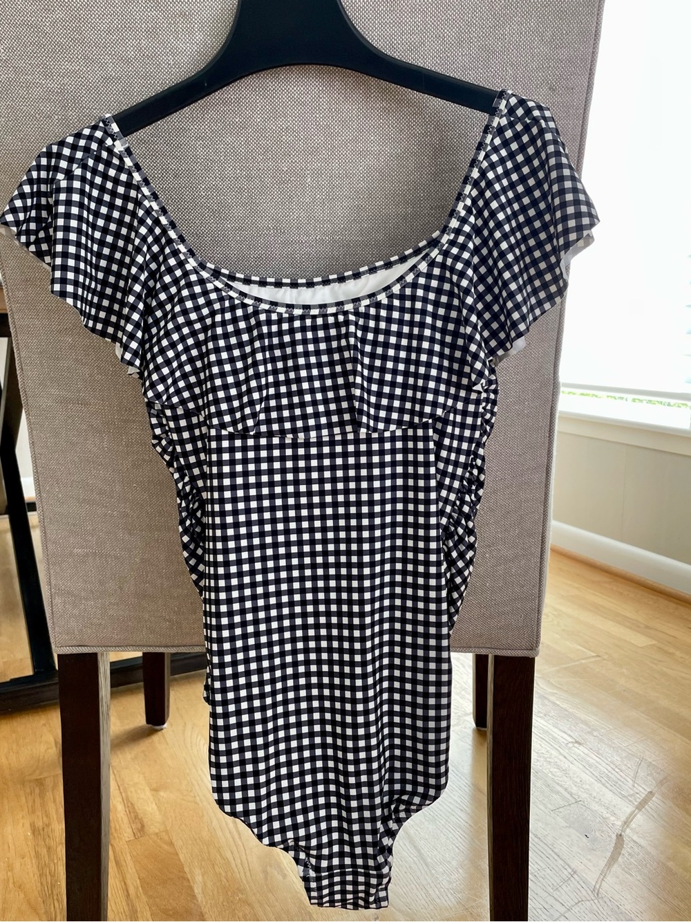 GAP: Maternity Black & White Gingham Ruffle One-Piece Swimsuit